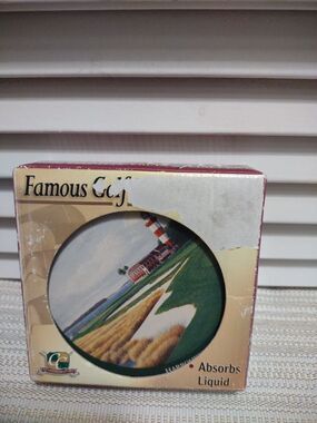 Famous Golf Hole Course Ceramic Coasters Absorbs Liquid Sandstone Set of 4